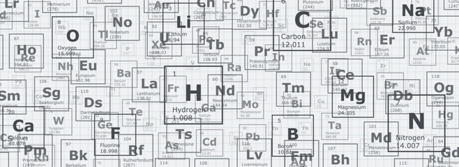 Background of the chemical elements of the periodic table, atomic number, atomic weight, name and symbol of the element on a grid sheet