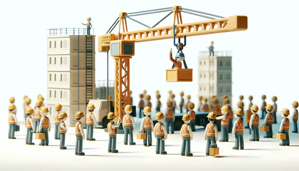 3D Icon of Crane Commanders Operating Towering Cranes: Workers Commanding the Skies in Candid Daily Work Environment - Isolated White Background - obrazy, fototapety, plakaty