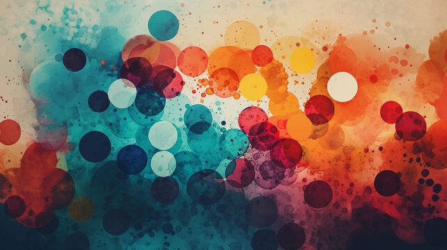 Circular splashes of ink colors, warm and cool; background image