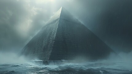 Pyramid with Deep Sea. Digital Illustration. Science Fiction Backdrop. Concept Art. Realistic...