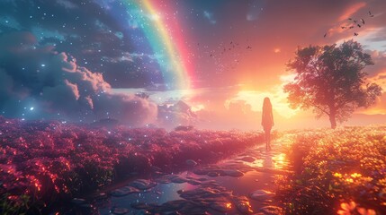 The Magical Rainbow Land. Children's Imaginary Natural Backdrops. Concept Art. Realistic...