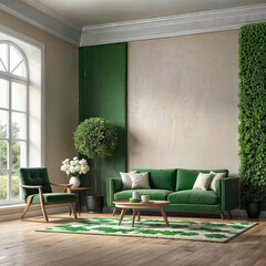 3d rendering, green concept living room