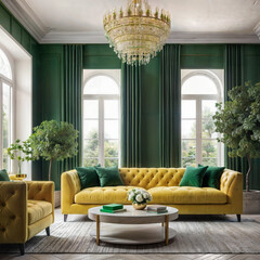 3d rendering, green concept living room