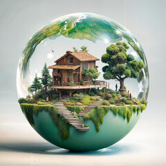 A house in a bead reminiscent of the Earth