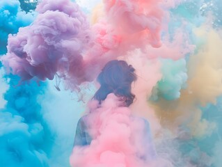 A beautiful girl in colored smoke 