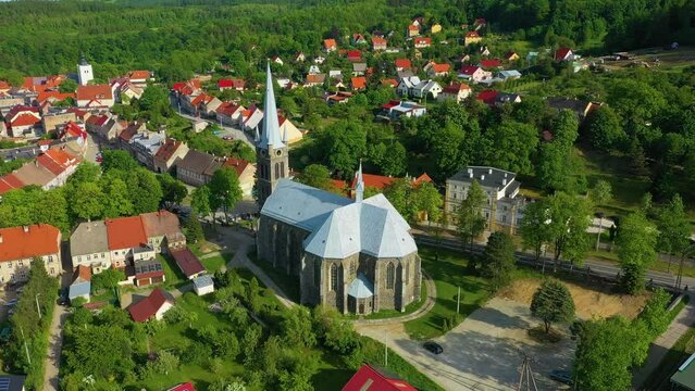 Church Zloty Stok Kosciol Plac Jana Pawla Aerial View Poland