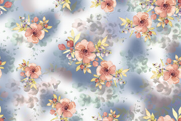 Obraz na płótnie Canvas seamless classic pattern with watercolor flowers and leaves. botanical watercolor illustration and background