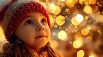 Adorable little girl wearing a red and white hat, perfect for winter or holiday themed designs