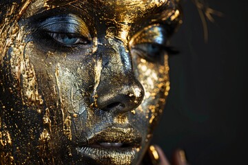 art gold skin woman . Golden woman. Beauty fashion model girl with golden skin, makeup
