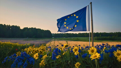 The picture shows the flag of Europe, which symbolizes its Europe Day. - Powered by Adobe