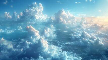 Fototapeta premium Backdrop of the Cloud Sea. Natural Sky Background. Concept Art. Realistic Illustration. Digital CG Art Background. Scenery of Natural Beauty.