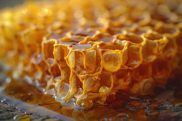 A close-up view of the intricate hexagonal structure of a honeycomb