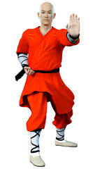 3D Rendering Shaolin Monk on White