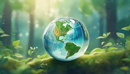 World environment and earth day concept with glass globe and eco friendly environment