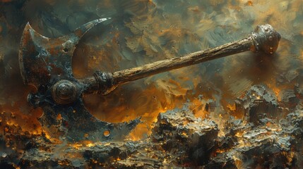 Fototapeta premium Fighting axe in fantasy - digital illustration...