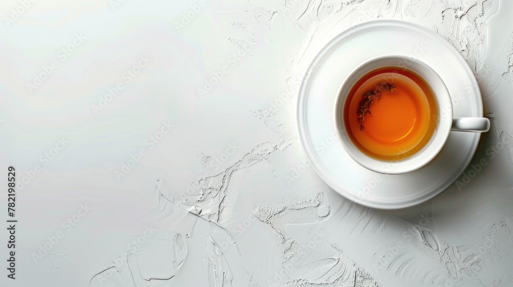 Poster a simple image of a cup of tea on a saucer, suitable for various projects