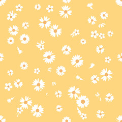 seamless pattern with daisy flower on yellow background vector. Cute floral print.