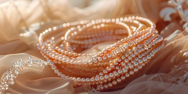 A close-up image of a bunch of pearls on a cloth. Perfect for fashion or jewelry designs