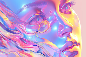 Fototapeta premium 3D Rendering neon glowing face of gorgeous model. AI Generative. 