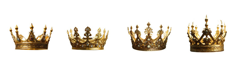 A regal and elegant golden crown hangs in mid-air against a pure and crystal-clear on transparent background