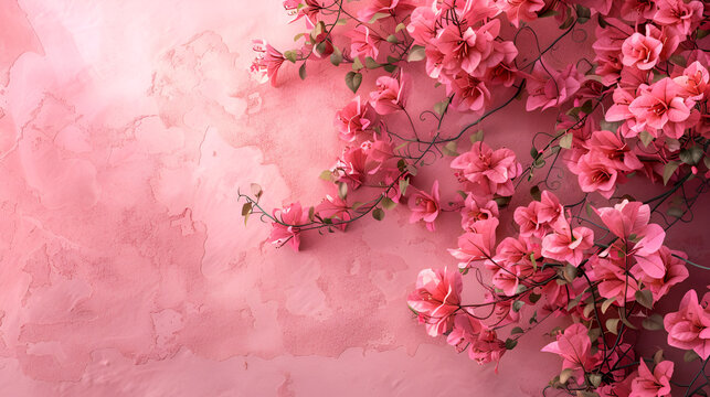 fondo de flores de bugambilia sobre un lienzo en tonos pastel simulando pintura y arte ramas naturales de bugambilia saliendo de una esquina textura art&iacute;stica dise&ntilde;o floral y decoraci&oacute;n