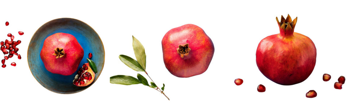 a single pic Pomegranate on transparent background top view