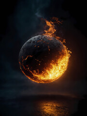 Flaming magic ball on a dark background