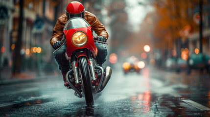 Naklejka premium Vintage motorcycle racing on streets