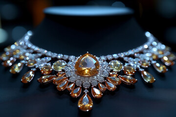 diamonds with yellow sapphire necklace - obrazy, fototapety, plakaty
