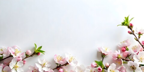 Obraz premium watercolor illustration of a tree with cherry blossom, flowers and branches spring background, flowers and leaves on white background.