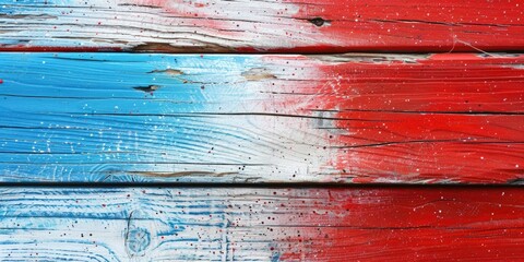 A red, white and blue painted wooden wall. Suitable for backgrounds or patriotic themes