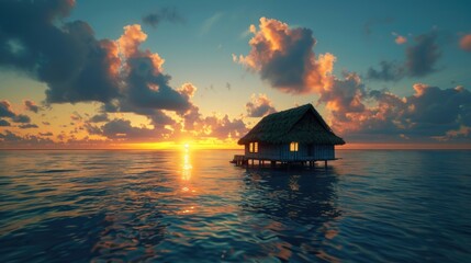 A hut sitting in the middle of a body of water. Suitable for travel brochures - Powered by Adobe
