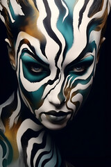 Artistic expression in black and white: stunning portrait of a model with abstract face paint