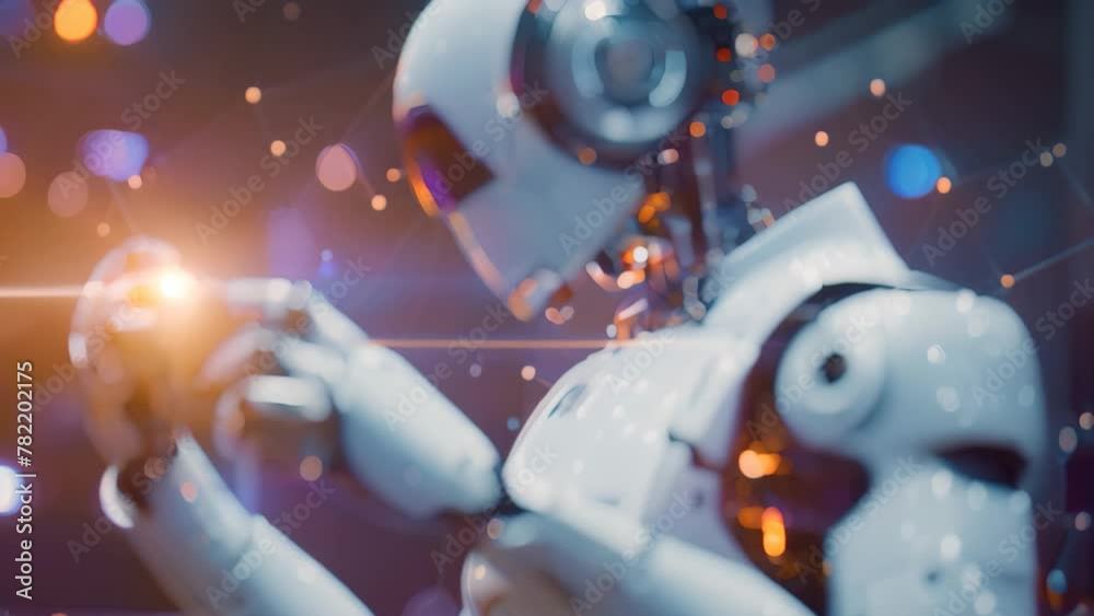 Poster a robotic android firmly holds an object in its hand, displaying its remarkable dexterity and precis