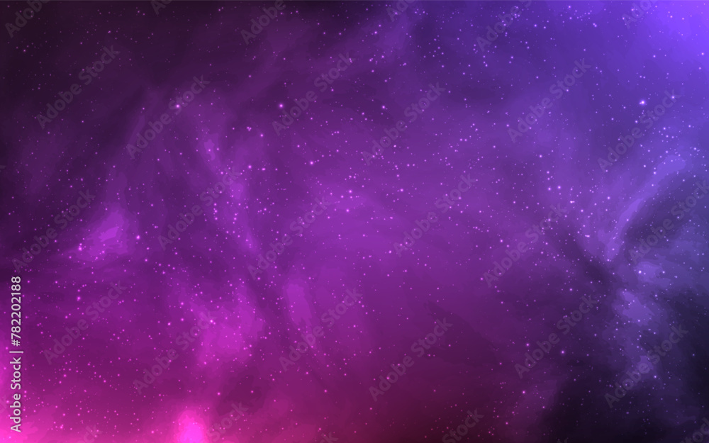 Wall mural cosmos background. outer space with purple nebula. bright colorful galaxy with glowing stars. deep u