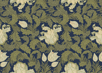 Floral vintage seamless pattern for retro wallpapers, textiles, designs. Enchanted Vintage Flowers. Arts and Crafts movement inspired. - 782202134