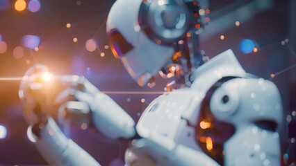 A robotic android firmly holds an object in its hand, displaying its remarkable dexterity and precision, An AI robot defending against cyber attacks, AI Generated