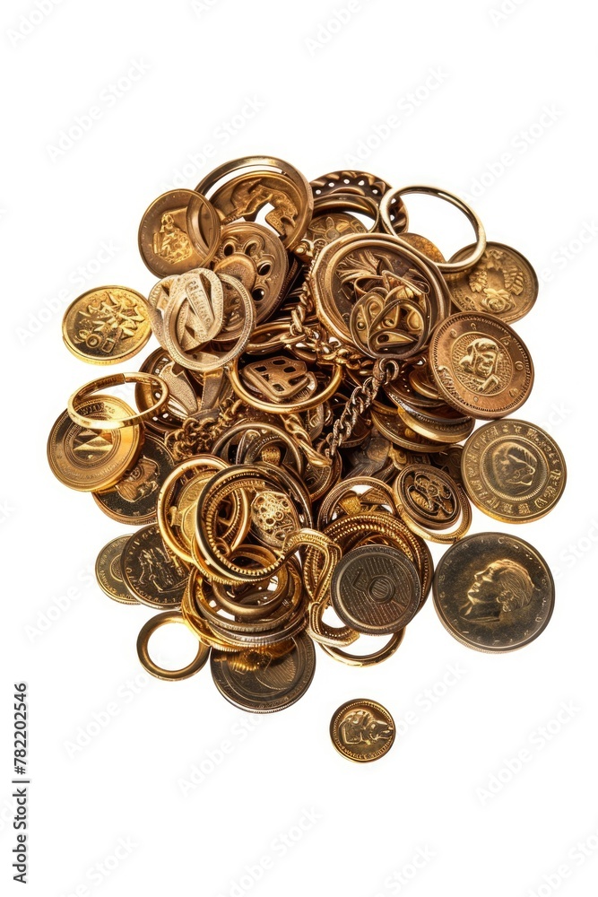 Poster stack of gold and silver coins on white background. ideal for finance and investment concepts