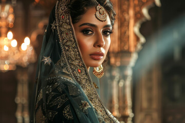 Portrait of a beautiful Indian woman in Indian dress.
 - obrazy, fototapety, plakaty