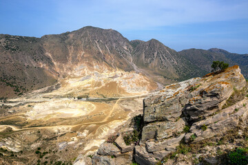 The Stefanos crater, the biggest and most impressive crater on the island of Nisyros in Greece.