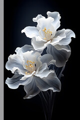 Elegant monochromatic irises: Digital art depiction of blooms in grayscale tones