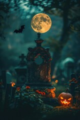 A spooky cemetery under the full moon. Perfect for Halloween decorations