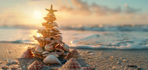 Unique Christmas tree made of seashells, perfect for holiday beach vibes