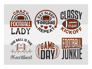 American Football Svg T-shirt Design Bundle, Classy Until kickoff Svg, Football Junkie Svg, Football Silhouette, Rugby Ball Svg, Sports Ball Svg, Football Quotes Svg