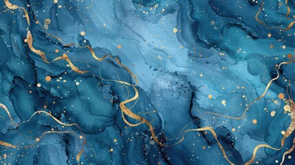 watercolor background in blue colors with golden veins, Marble abstract background with gold and blue paint. Liquid marble pattern,abstract blue and gold marble texture. 
