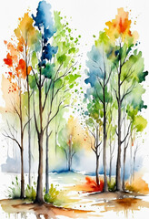 Abstract watercolor of trees on pure white background