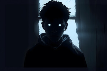 Eerie silhouette with glowing eyes: A mysterious and spine-chilling visual concept