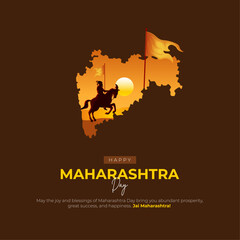 Happy Maharashtra Day Post and Greeting Card Design. Minimal and Modern Maharashtra Diwas Banner with Text Vector Illustration