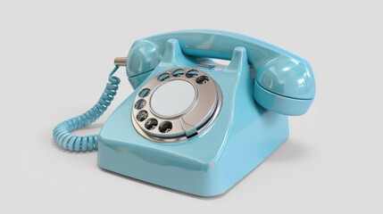 A blue telephone resting on a table, suitable for communication concepts