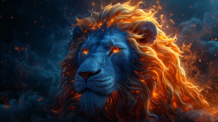 Naklejka premium Digitized illustration of a fantasy lion head